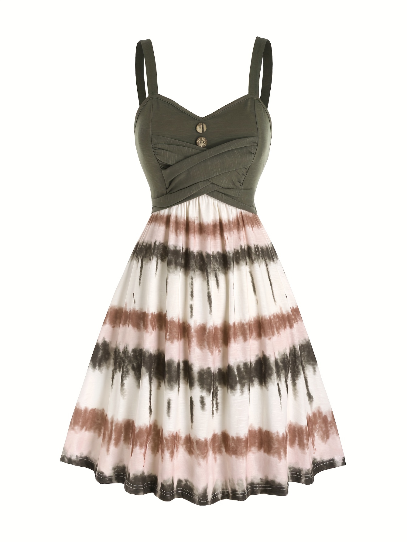 tie dye print fake button dress casual sleeveless backless for summer womens clothing details 17