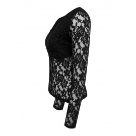 Solid Lace Blouse, Elegant V Neck Long Sleeve Slim Blouse, Women's Clothing