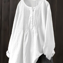 Solid Crew Neck Long Sleeve T-Shirt, Casual Every Day Top For Fall & Spring, Women's Clothing