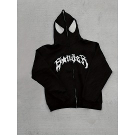 Spider & Letter Print Zip-up Hoodie, Casual Long Sleeve Hoodie Jacket, Women's Clothing
