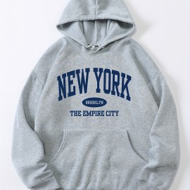 Letter Print Kangaroo Pocket Hoodie, Casual Long Sleeve Drawstring Hoodies Sweatshirt, Women's Clothing