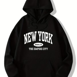 Letter Print Kangaroo Pocket Hoodie, Casual Long Sleeve Drawstring Hoodies Sweatshirt, Women's Clothing