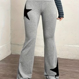 Star Pattern Flare Leg Pants, Casual High Waist Slim Pants, Women's Clothing