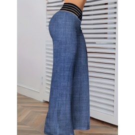 Cross Waist Wide Leg Pants, Casual Loose Mesh Stitching Pants, Women's Clothing