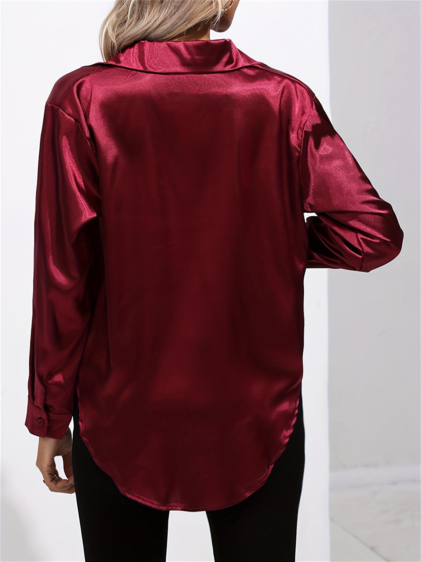 solid smoothly shirt, solid smoothly shirt elegant button front turn down collar long sleeve shirt womens clothing details 35