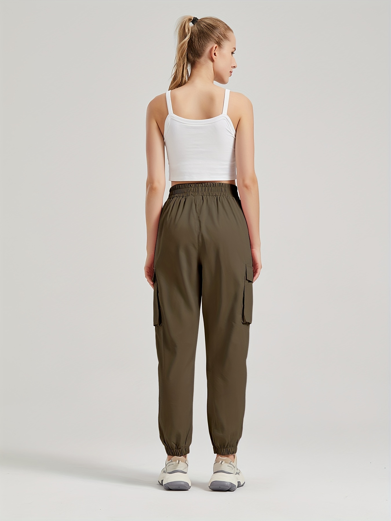 solid jogger cargo pants 2 pack casual flap pocket elastic waist pants womens clothing details 2